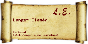 Langer Elemér névjegykártya